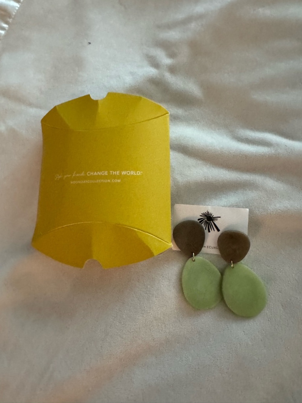 Green Drop Dangle Earrings with Brown Posts